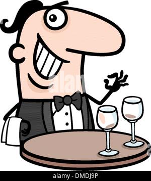 Kellner im Restaurant Cartoon illustration Stock Vektor