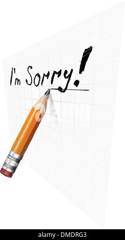 Sagen Sie, sorry, mit einer Textnachricht auf Papier und Bleistift Stock Vektor