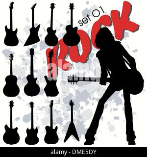 12 classic Rock Guitar Silhouetten Stock Vektor