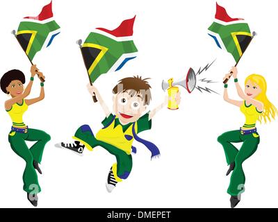 Südafrika-Sport-Fan mit Flagge und Horn Stock Vektor