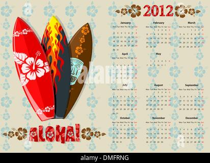 Vektor-Aloha-Kalender 2012 mit Surfbrettern Stock Vektor