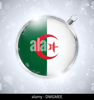 Frohe Weihnachten Silber Ball mit Flagge Algerien Stock Vektor