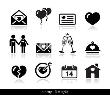 Liebe Valentine schwarze Icon-set Stock Vektor