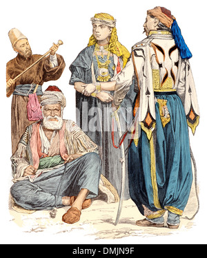 19. Jahrhundert XIX 1800 s (von links nach rechts) A Derwisch, syrischen Mann, Drusen Frau und ein Mann aus Damaskus Stockfoto