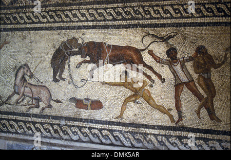 Jagd Mosaik im archäologischen Museum von Tripolis, Libyen Nationalmuseum. Stockfoto