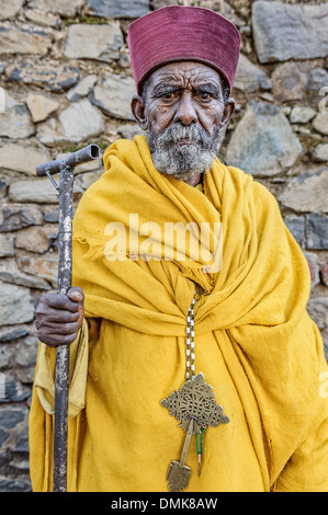 Porträt von einem alten Mönch, Gondar, Äthiopien, Afrika Stockfoto