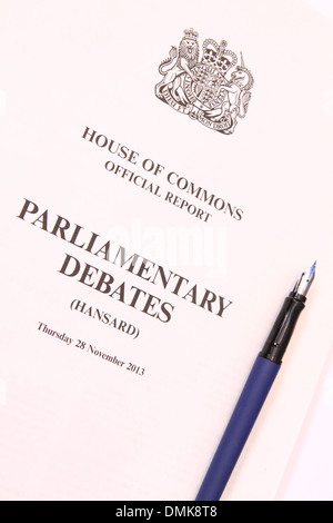 Hansard Unterhaus offiziellen parlamentarischen Debatten Berichten UK Stockfoto