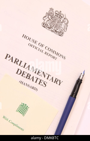 Hansard Unterhaus offiziellen parlamentarischen Debatten Berichten UK Stockfoto