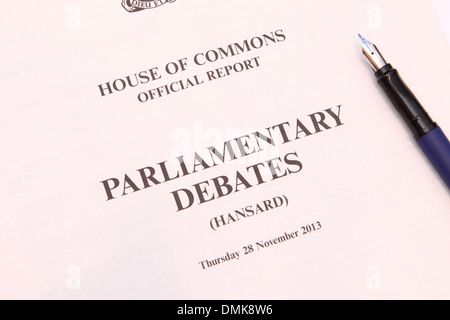 Hansard Unterhaus offiziellen parlamentarischen Debatten Berichten UK Stockfoto