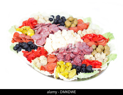 Isolierte Antipasti auf weißem Hintergrund Stockfoto