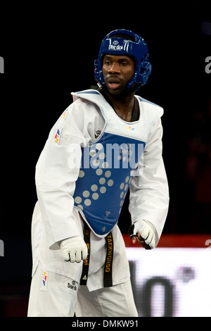 Halbfinale männlich + 80 GUILHERME FELIX (BRA)(Red) V ANTHONY MYLANN OBAME (GAB)(Blue), WTF World Taekwondo Grand Prix, Manchester UK Stockfoto