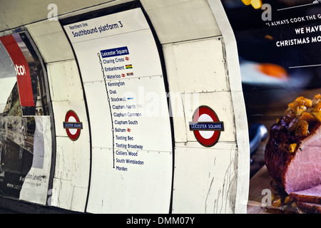 Leicester Square u-Bahnstation, Northern Line Richtung Süden Bahnsteig 3, London Underground, England Stockfoto