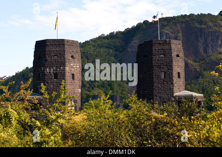 Die Reste der Brücke von Remagen (Ludendorff-Brücke) in Deutschland. Stockfoto