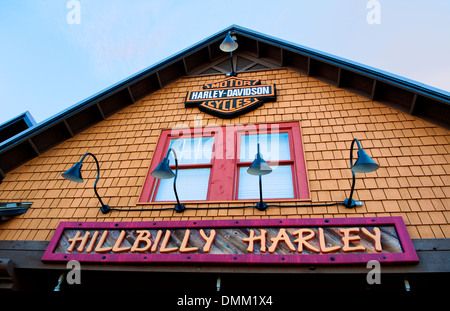 Hillbilly-Harley Davidson-Schaufenster in Gatlinburg, Tennessee Stockfoto