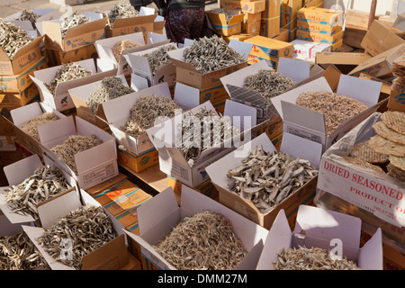 Verschiedene getrocknete Anchovis zum Verkauf an Dongnae Shijang (traditionelle outdoor-Markt) - Busan, Südkorea Stockfoto