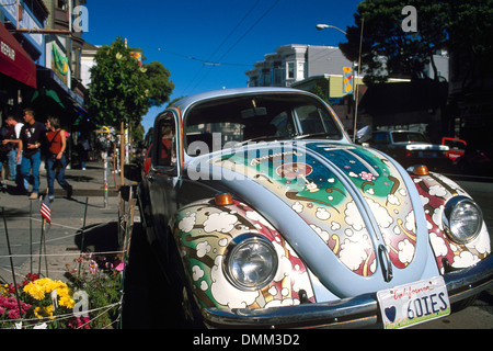 Hippie-Volkswagen Beetle Bug, Haight-Ashbury District, San Francisco, Kalifornien Stockfoto