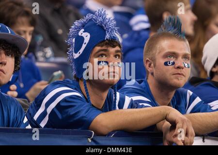 Indianapolis, IN, USA. 15. Dezember 2013. Indianapolis Colts-Fans sehen die Wiedergabe während der NFL-Spiel zwischen den Houston Texans und die Indianapolis Colts im Lucas Oil Stadium in Indianapolis, IN. Die Indianapolis Colts besiegte die Houston Texans 25-3. Bildnachweis: Csm/Alamy Live-Nachrichten Stockfoto