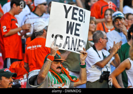 24. Oktober 2009: Miami Hurrikan Fan Clemson 40 besiegte Miami (FL) 37 in OT im Landshark Stadium in Miami, FL. (Credit-Bild: © Southcreek Global/ZUMApress.com) Stockfoto