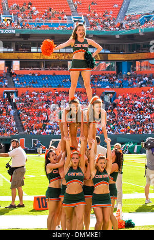 24. Oktober 2009: Miami Hurrikan Cheerleader in Aktion während der ersten Hälfte Clemson 40 besiegte Miami (FL) 37 in OT im Landshark Stadium in Miami, FL. (Credit-Bild: © Southcreek Global/ZUMApress.com) Stockfoto