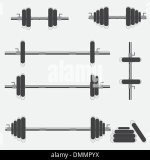 Satz von Langhanteln und Kurzhanteln. Stock Vektor