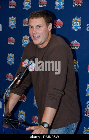 1. November 2009 - San Diego, Kalifornien, USA - die San Diego Chargers machte es 13 Siegen in Folge mit einem 24-16-Sieg gegen die Oakland Raiders. Quarterback PHILLIP RIVERS Antworten post Fragen zum Spiele.  (Kredit-Bild: © Daniel Knighton/ZUMA Press) Stockfoto