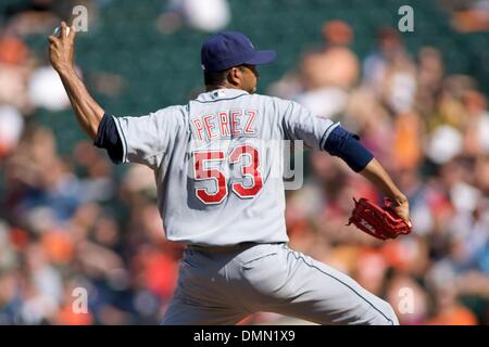 30. August 2009: Cleveland Indians Rafael Perez (53) beim Spiel zwischen den Cleveland Indians und die Baltimore Orioles at Camden Yards in Baltimore, Maryland, in der Baltimore Orioles 5: 2 gewann (Credit-Bild: © Southcreek Global/ZUMApress.com) Stockfoto