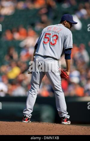 30. August 2009: Cleveland Indians Rafael Perez (53) beim Spiel zwischen den Cleveland Indians und die Baltimore Orioles at Camden Yards in Baltimore, Maryland, in der Baltimore Orioles 5: 2 gewann (Credit-Bild: © Southcreek Global/ZUMApress.com) Stockfoto