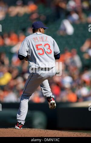 30. August 2009: Cleveland Indians Rafael Perez (53) beim Spiel zwischen den Cleveland Indians und die Baltimore Orioles at Camden Yards in Baltimore, Maryland, in der Baltimore Orioles 5: 2 gewann (Credit-Bild: © Southcreek Global/ZUMApress.com) Stockfoto