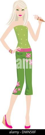 Junge Frau isst Eis am Kai Stock Vektor