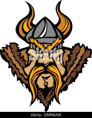 Viking-Maskottchen Vector Cartoon mit gehörnten Helm Stock Vektor