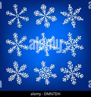 Schneeflocke, die weißen und blauen Winter Vektor-Satz Stock Vektor