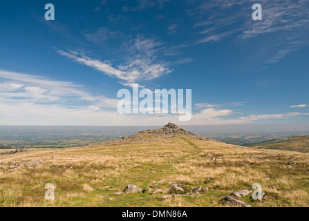 Beeindruckende Landschaft des Dartmoor auf Belstone, Blick nach Norden in Richtung des nördlichsten Tor auf dem gemeinsamen Stockfoto