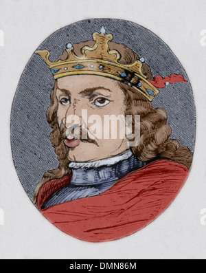 Heinrich IV. von Kastilien (1425-1474). König der Krone von Kastilien. Spitznamen der Impotent. Farbige Gravur. Stockfoto