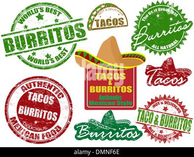 Tacos und Burritos Briefmarken Stock Vektor