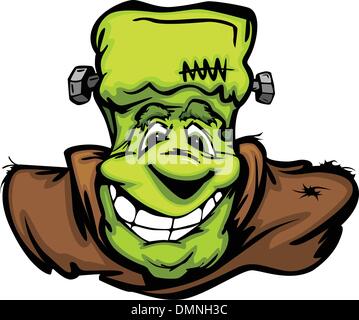 Glücklich Frankenstein Halloween Monster Kopf Cartoon Vector Fittings Stock Vektor