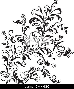 Ornament mit Blüten und wirbelt isoliert schwarz Stock Vektor