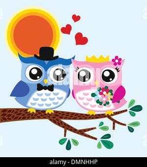 Eule Vogel Braut und Bräutigam Stock Vektor