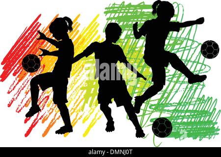 Fußball-Silhouetten Kinder, jungen und Mädchen Stock Vektor