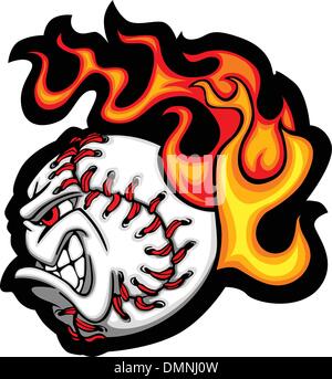 Softball oder Baseball Gesicht flammenden Vector Cartoon Stock Vektor