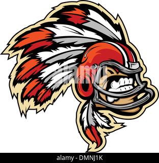 Indian Chief Fußball Maskottchen Helm mit Federn Vektor Stock Vektor
