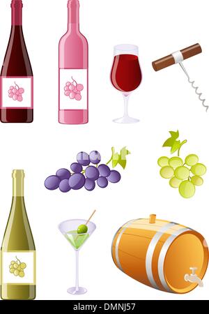 Wein und Trauben-Icon-set Stock Vektor