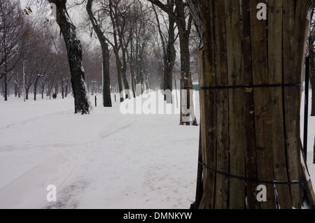 Parc Lafontaine unter einer Schneedecke in Montreal, Quebec. Stockfoto