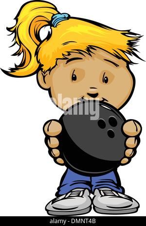 Lächelnd hält Bowlingkugel Vektorgrafik Cartoon Kid Stock Vektor