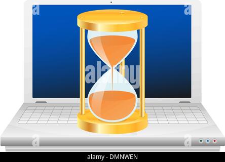 Sanduhr auf Laptop. Zeit-Symbol. Stock Vektor
