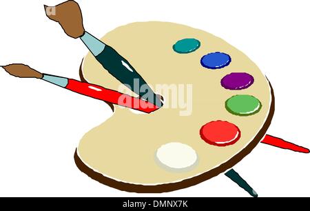 Holzpalette mit Farben und Pinsel - Vektor-Illustration. Stock Vektor