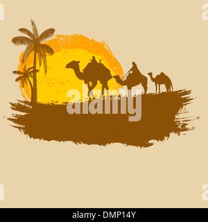 Kamel und Palmen auf Grunge Hintergrund Stock Vektor