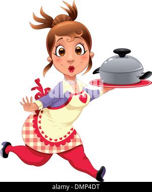 Hausfrau mit Topf. Stock Vektor