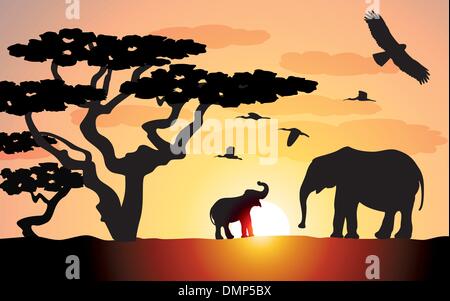 Vektor-Elefanten in Afrika Stock Vektor
