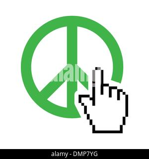 Welt Frieden grünen Schild mit Cursor hand Vektor icon Stock Vektor