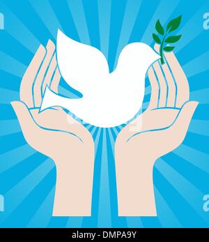 Peace-Zeichen der menschlichen Hände halten die Taube Stock Vektor